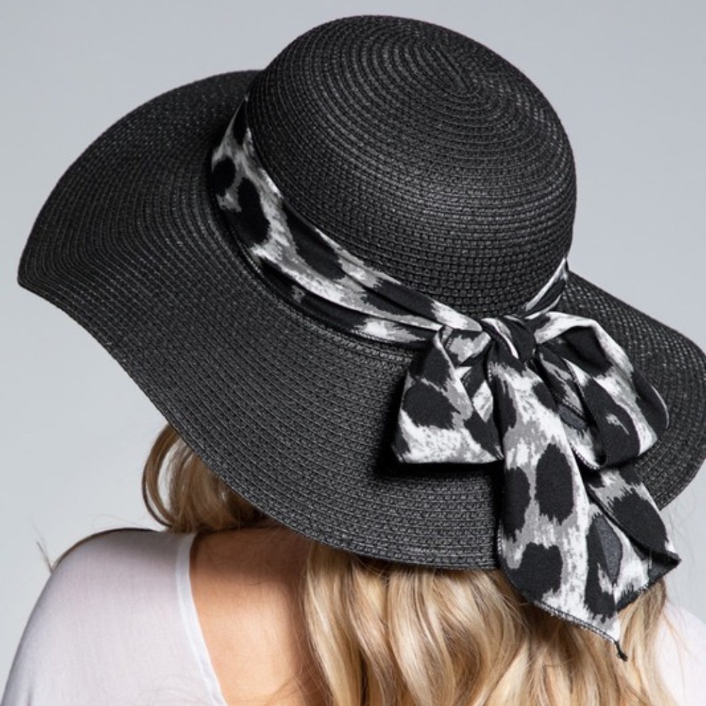 Black Leopard Bow Sun Hat
